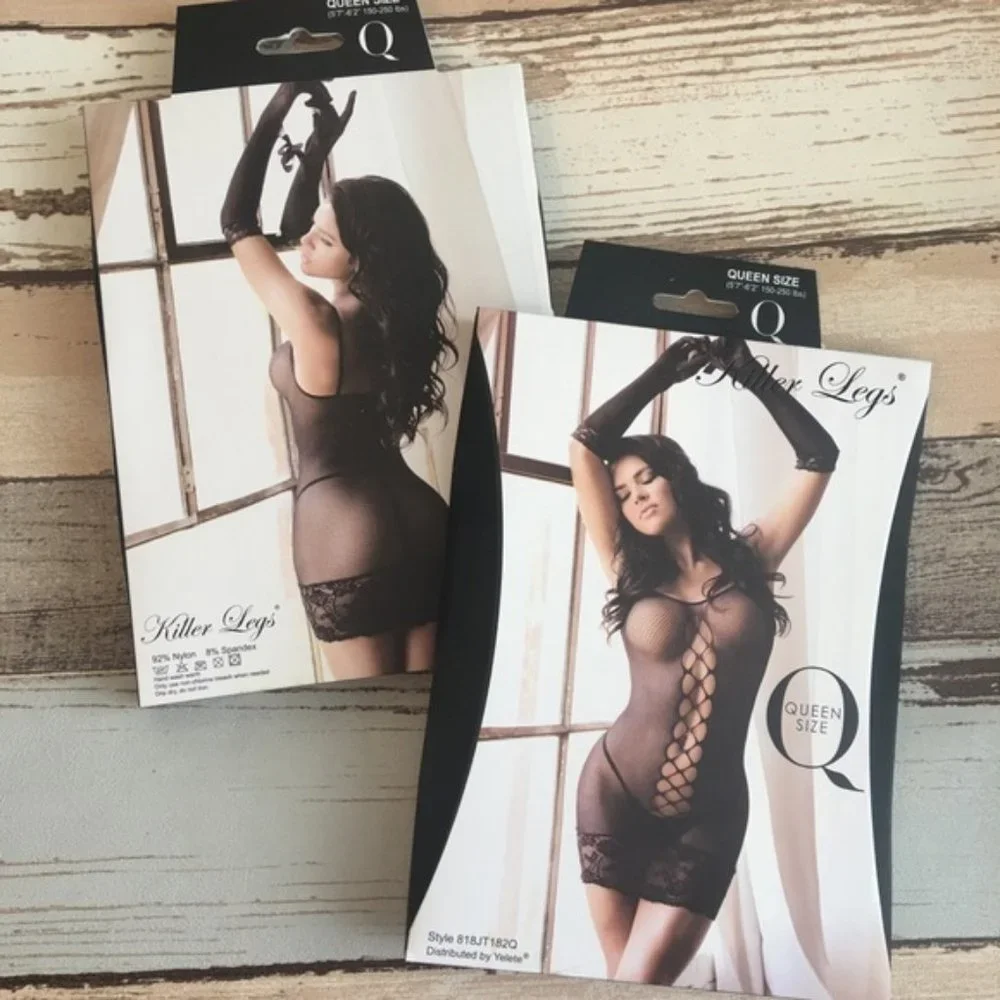 ❤️ Stretch Fishnet Lace Lingerie w Gloves